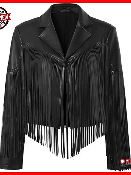 Jackets & Blazers - Faux Leather Fringe Jacket Crop Moto Top Western Cowgirl Concert Outfit